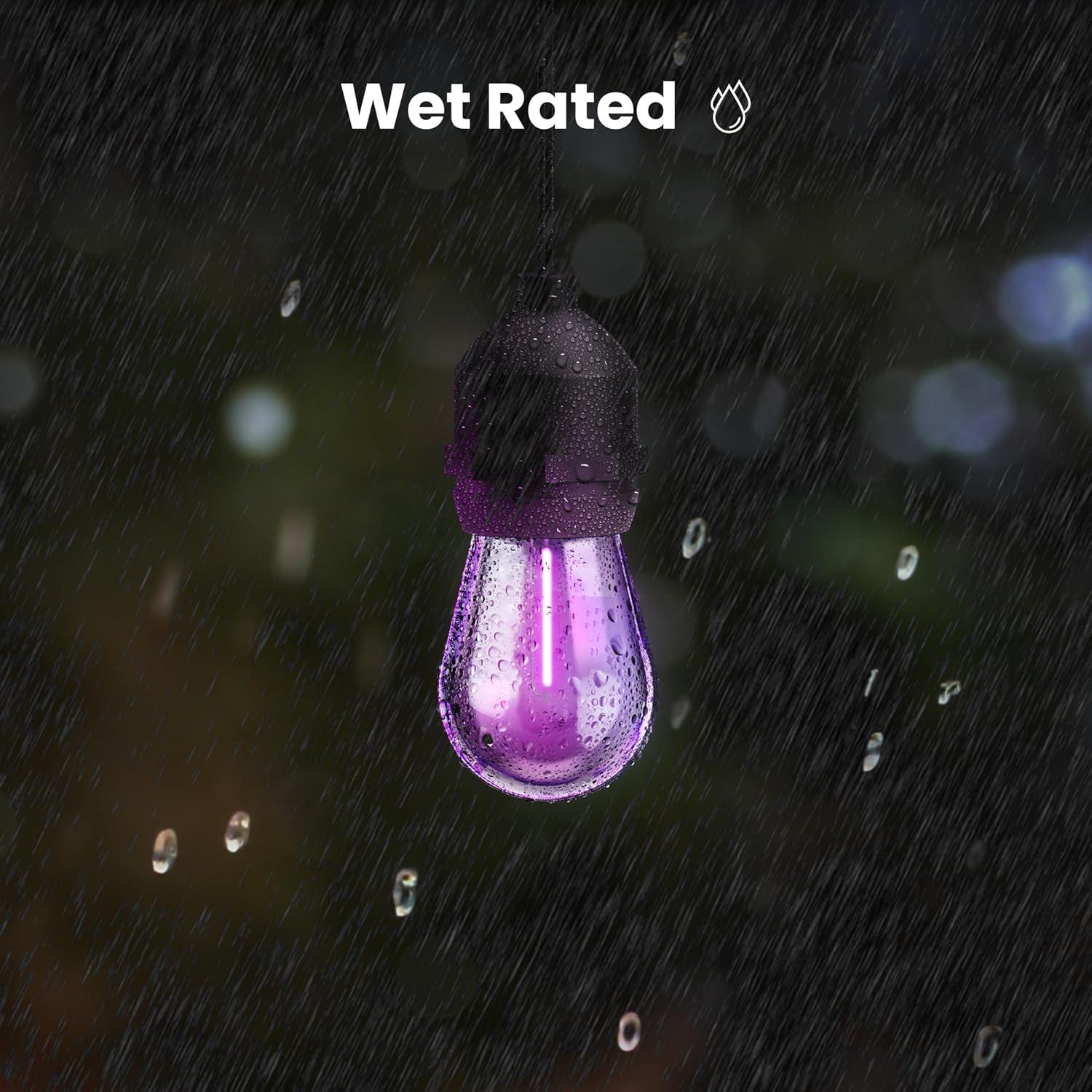 imageFeit Electric 24ft Smart Outdoor String Light White Filament Color Changing AlexaGoogle Compatible 24Ghz WiFi Enabled HeavyDuty 182 Cord Linkable AppRemote Controlled SL2412RGBWWFILAGString Lights