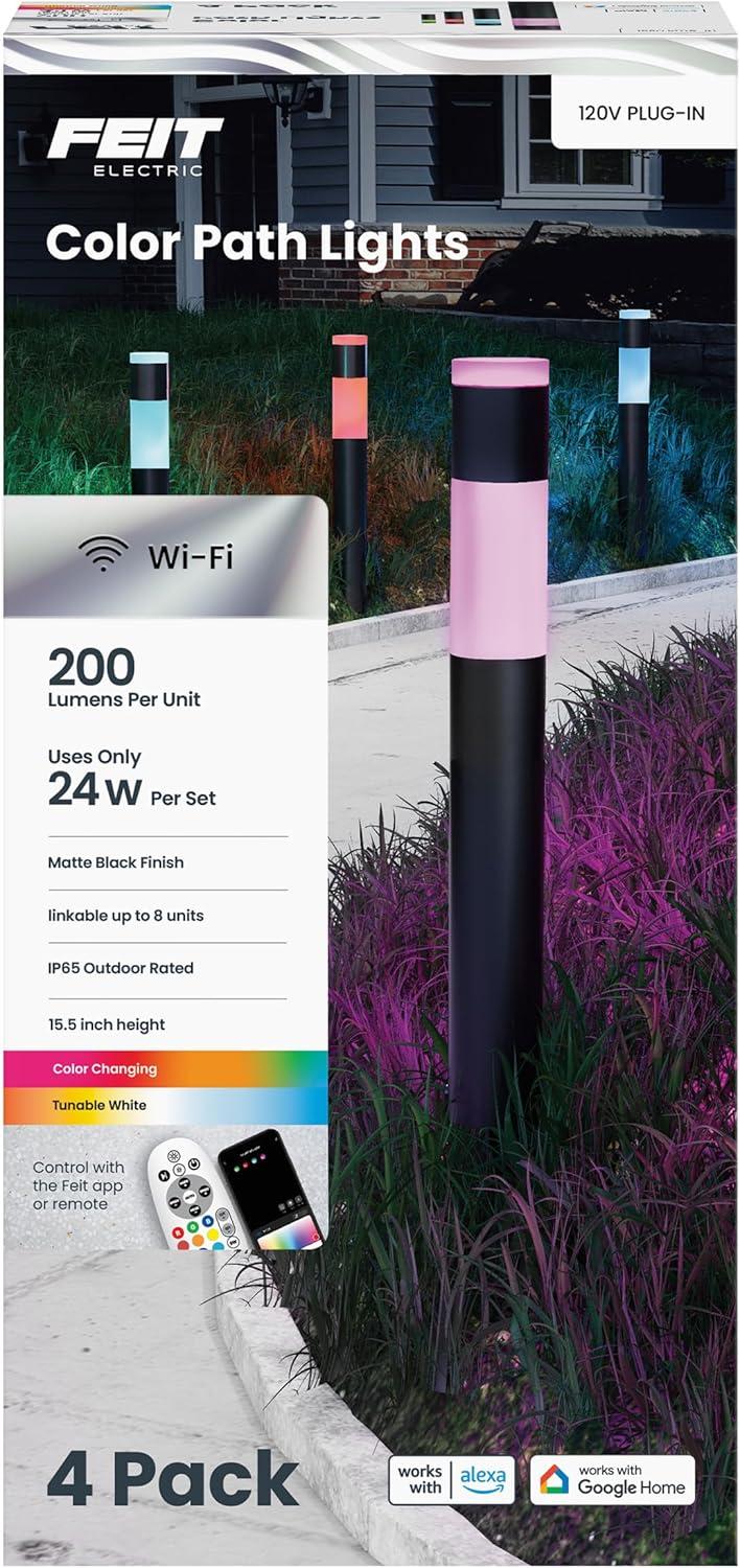 imageFeit Electric 24ft Smart Outdoor String Light White Filament Color Changing AlexaGoogle Compatible 24Ghz WiFi Enabled HeavyDuty 182 Cord Linkable AppRemote Controlled SL2412RGBWWFILAGBollard Path Lights