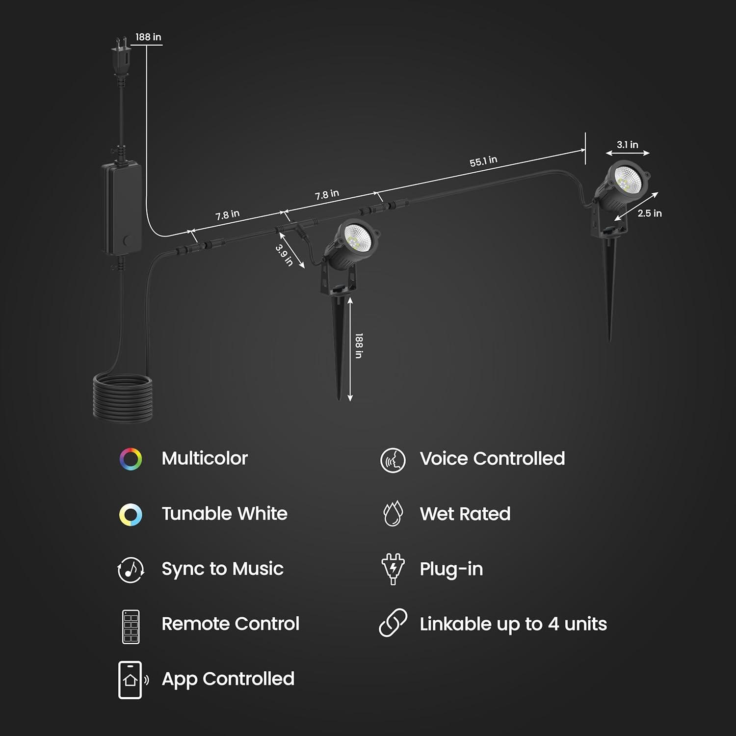 imageFeit Electric 24ft Smart Outdoor String Light White Filament Color Changing AlexaGoogle Compatible 24Ghz WiFi Enabled HeavyDuty 182 Cord Linkable AppRemote Controlled SL2412RGBWWFILAGSpotlights