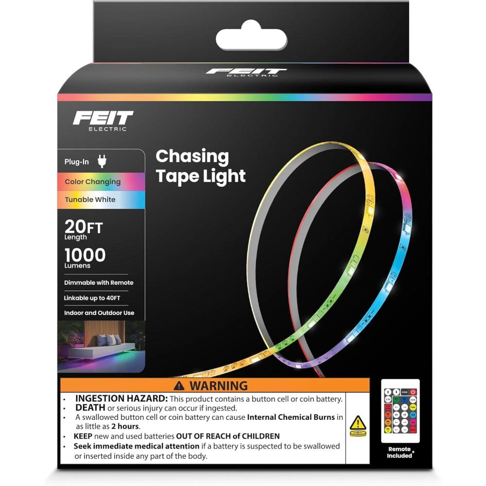 imageFeit Electric 10ft Color LED Tape Light Dimmable RGB Color with Remote Control CuttoFit Design 5V USBPowered Display Lighting Indoor Use Only 25000Hour Lifetime TAPE120RGBUSBRGB  Tunable White