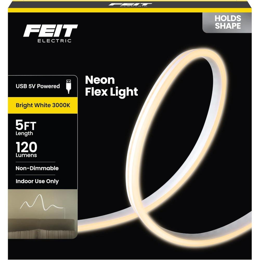 imageFeit Electric 10ft Outdoor Color ampamp Tunable White Neon Flex Light Dimmable Bendable Strip with Remote Control Chasing Effects Plugin Linkable up to 20ft Ideal for Decks ampamp Patios NF10CHASE3000K Bright White