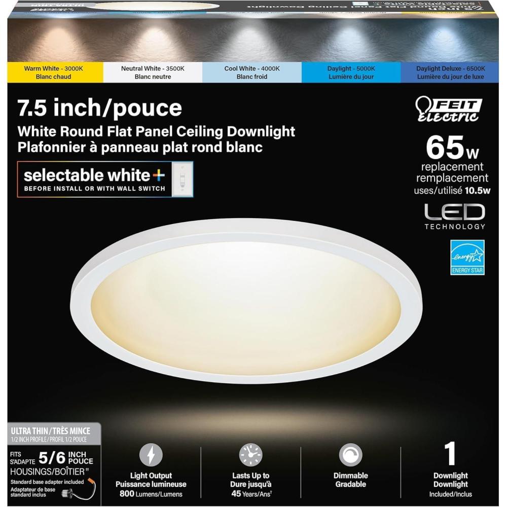 imageFeit Electric 5 Inch LED Square Ceiling Light Dimmable Flat Panel Ceiling Light with Color Selection 5CCT Fits 4 Inch Recessed Cans TP24 Adapter Included 5quotx 5quotx 11quot 4 Pack 742046WYCA456 White