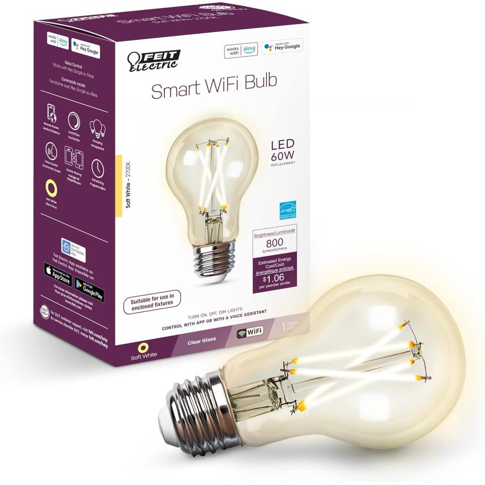 imageFeit Electric 60 Watt Equivalent Smart Filament Globe Bulb Spiral Filament WiFi Dimmable Works with Alexa and Google Assistant No Hub Required G30 Vanity LED Smart Light Bulb G3060RGBWFILAG2700k Soft White