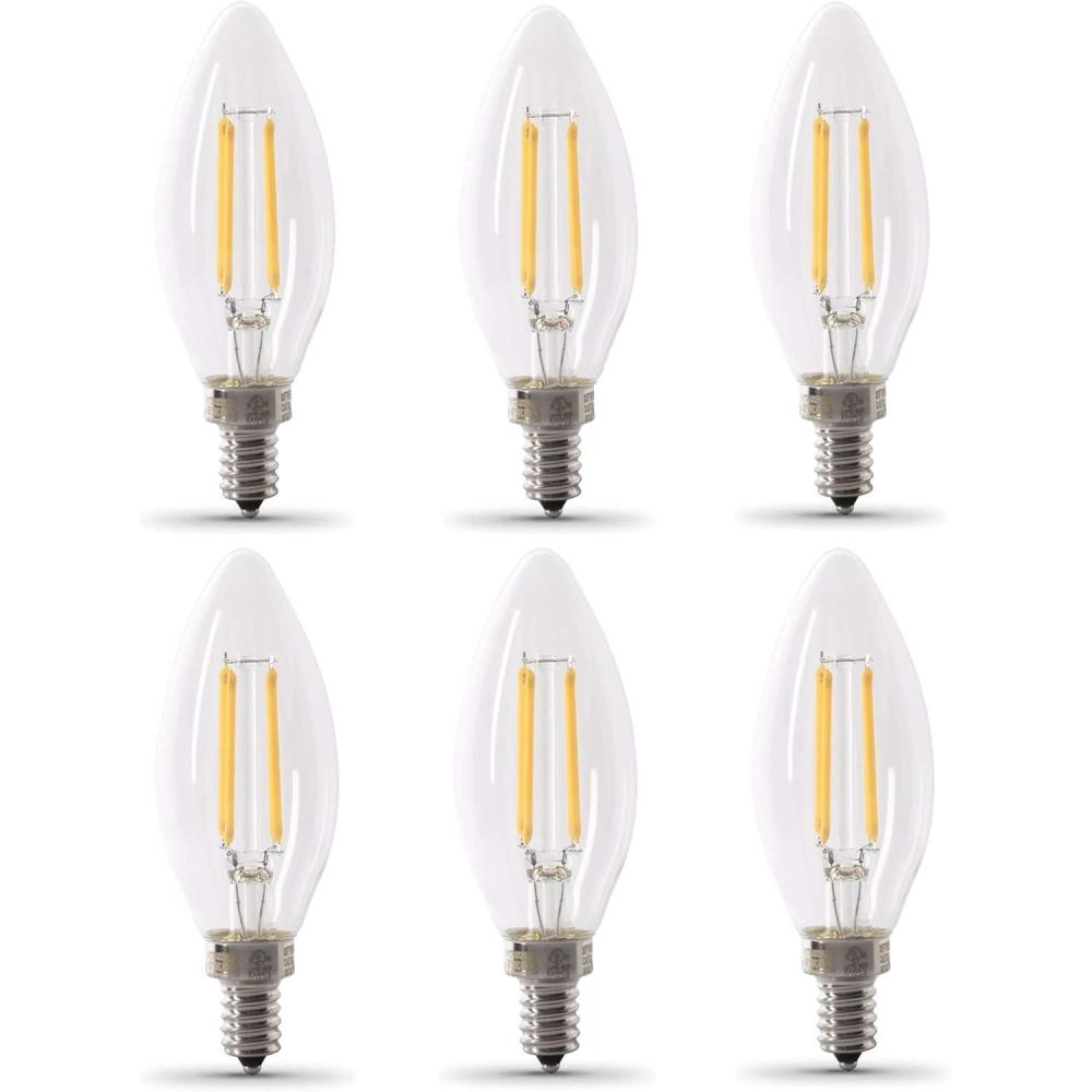 imageFeit Electric 60W Equivalent Candelabra LED Light Bulb Dimmable E12 Base 2700K Soft White B10 Filament Torpedo Tip Decorative Lighting Bulbs 13Year Lifetime CTC60927CAFIL6 6Pack5000k Daylight