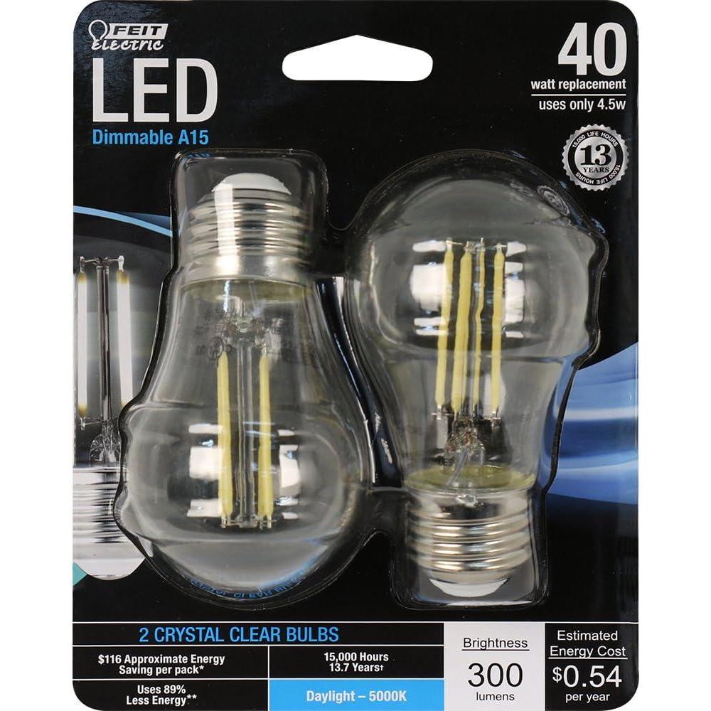 imageFeit Electric A15 LED Light Filament Bulb 40W Equivalent Dimmable E26 Base 2700K Soft White Clear Glass Vintage Edison Light Bulb for Home Office 13Year Lifetime BPA1540927CAFIL2RP6 12 PackClear