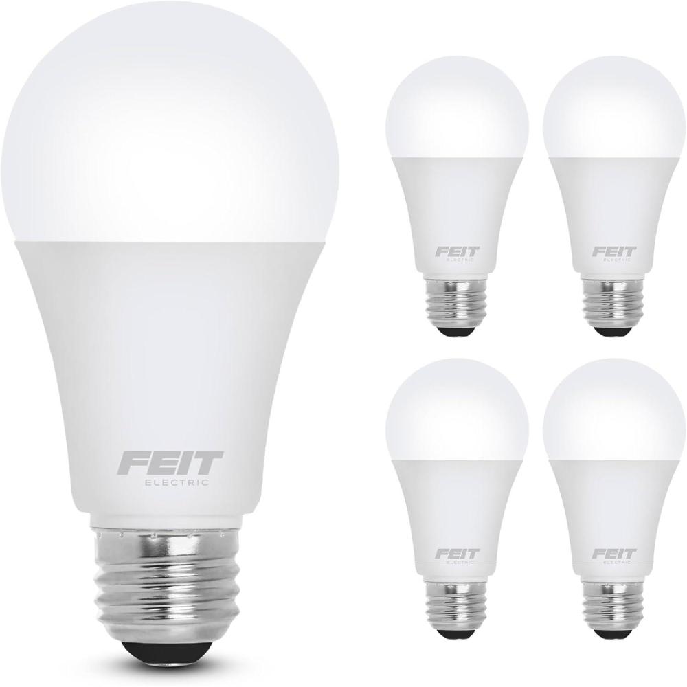 imageFeit Electric A19 LED Light Bulb 60W Equivalent Dimmable 800 Lumens E26 Medium Base 3000K Bright White CRI 90 25000 Hour Lifetime UL Listed Damp Rated 4 Pack OM60DM930CA45000k Daylight