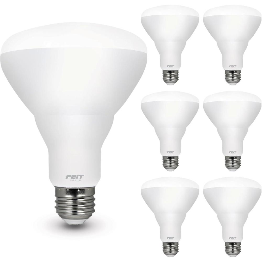 imageFeit Electric BR30 LED Light Bulbs 100W Equivalent Dimmable E26 Standard Base 80 CRI 1400 Lumens 5000K Daylight 120V 10 Years Lifetime Damp Rated 6 Pack 100BR30DM85010KLED62700k Soft White