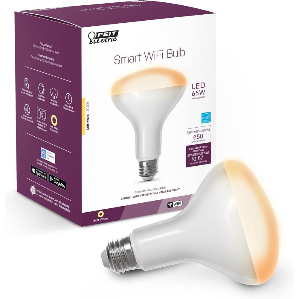 imageFeit Electric BR30 Smart Flood Light Bulb24GHz WiFi Color Changing and Dimmable No Hub Works with Alexa or Google Assistant BR30RGBWCAAG 65W MultiColor RGBW 1 Count Pack of 12700k Soft White