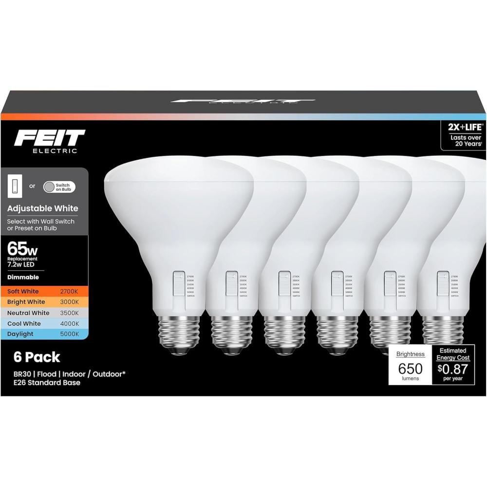 imageFeit Electric BR40 LED Light Bulb 100W Equivalent Dimmable 1400 Lumens 5Color Adjustable White 90 CRI General Purpose Flood ampamp Track Lighting 25000Hour Lifetime BR40100DM6WYCA2 2 PackBR30 65W
