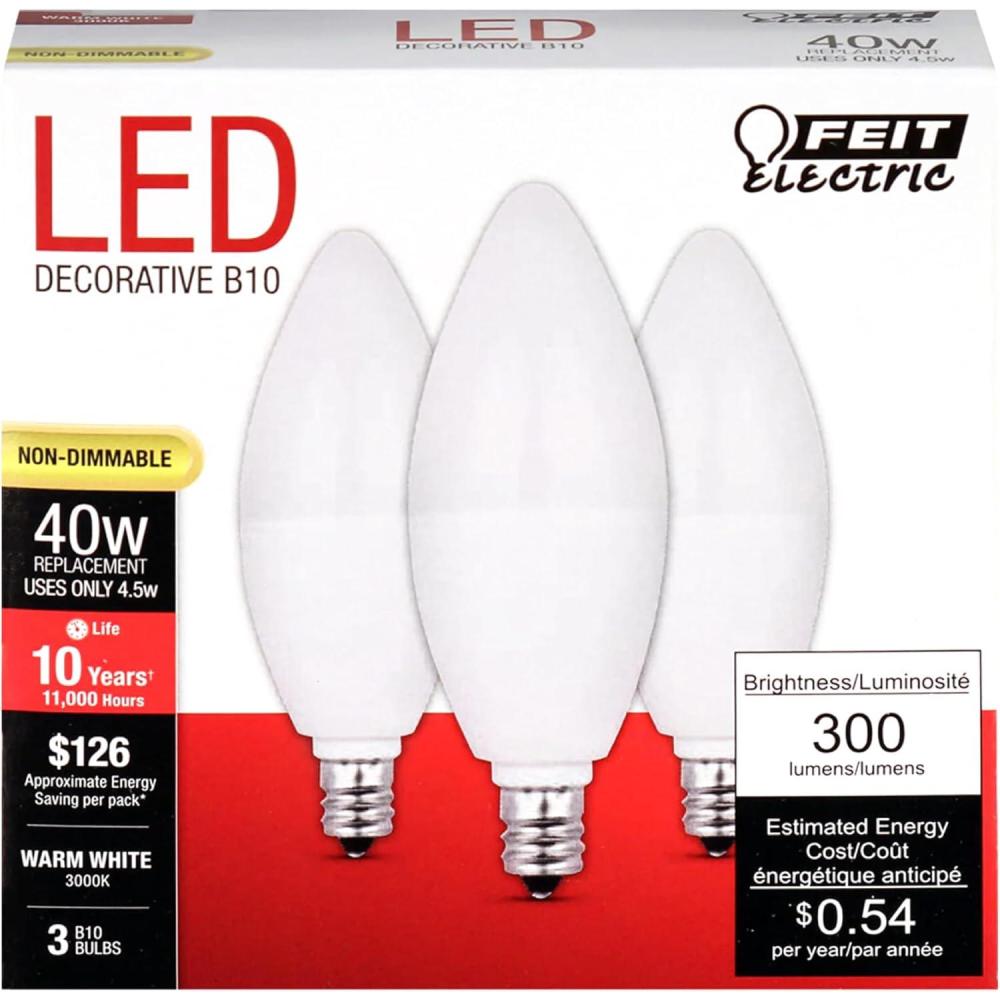 imageFeit Electric CTF4010KLED3 NonDimmable Led Bulb 40 W 120 Vac 300 Lumens 3000 K CRI ampgt80 4 in L 39quot H x 14quot D Warm White 3 Piece