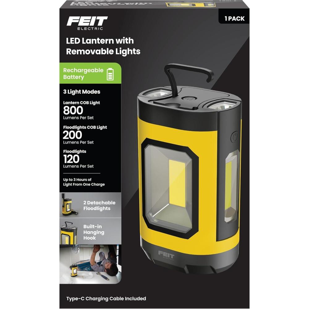 imageFeit Electric LANRFL1000 LED Lantern 1000 Lumens 5000K Daylight Rechargeable with USBC Detachable Side Lights with Flashlights Compact and Portable for Worksites Campsites ampamp Emergency Lighting