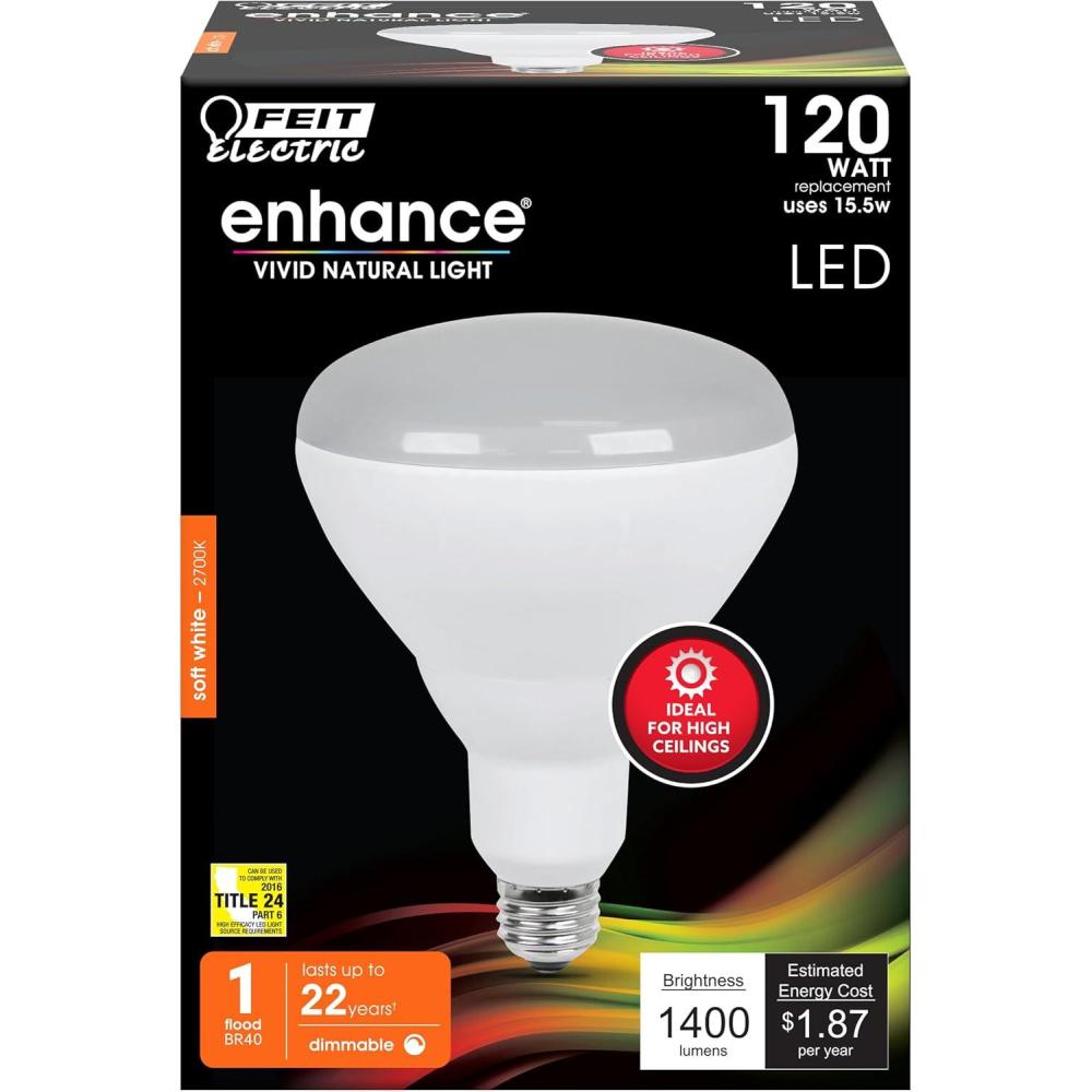 imageFeit Electric LED BR40 Bulb 120W Equivalent Dimmable 1400 Lumens 22 Year Life 2700k Soft White E26 Base Recessed Can Light Bulbs Flood Light Damp Rated 1 Pack BR40DMHO927CA2700k Soft White