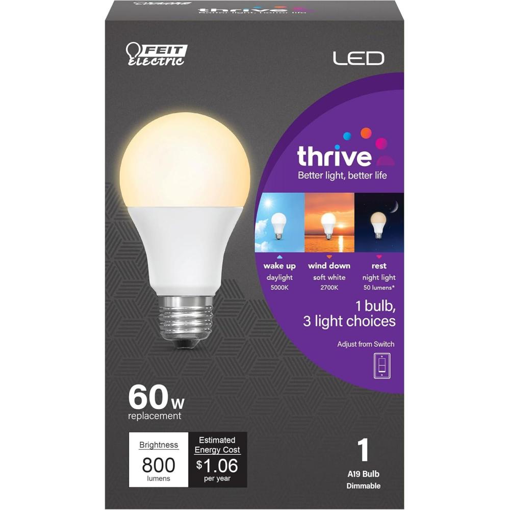 imageFeit Electric LED Color Selectable Timer Intellibulb  A19 with an E26 Medium Base Light Bulb  60W Equivalent  15 Year Life  800 Lumen  2700K Soft White and 5000K DaylightA19  Night Light
