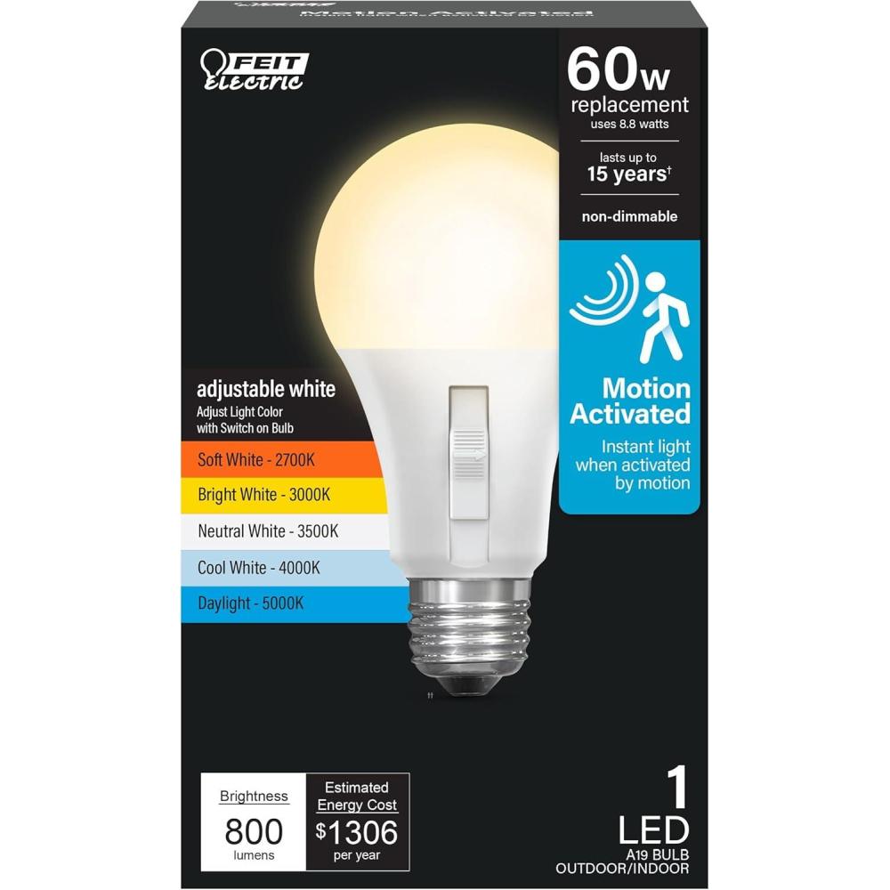 imageFeit Electric LED DusktoDawn Light Bulb A19 60W Equivalent 5CCT NonDimmable E26 Medium Base 90 CRI 800 Lumens Adjustable White 13 Years Lifetime OM605CCTCADDLEDIWhite