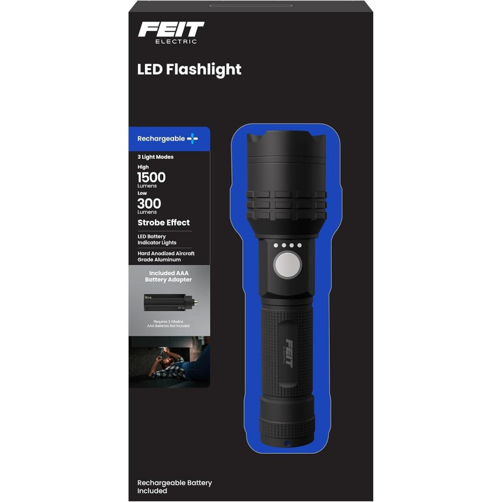 imageFeit Electric LED Long Range Flashlight 600 Lumens 3 Light Modes 14 Mile Zoom Rechargeable Waterproof and WeatherResistant for Outdoor Adventures and Emergency Kits FLR600LTFLEX1500 Lumens