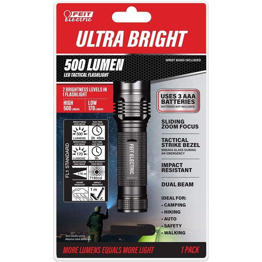 imageFeit Electric LED Tactical Flashlight  Aluminum Alloy  Zoomable Strike Bezel Requires500 lumens