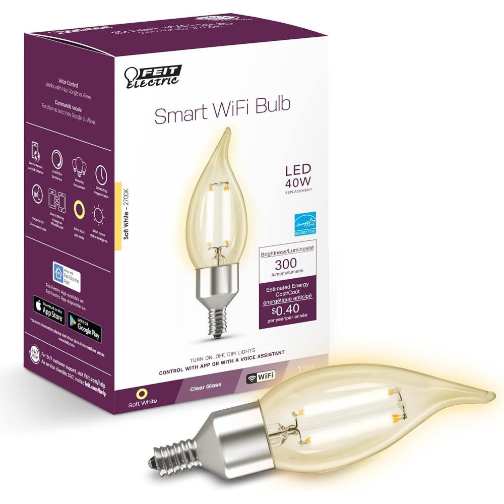 imageFeit Electric OM60950CAAG 60W Equivalent 24GHz WiFi Dimmable No Hub Required Alexa Google Assistant A19 Smart LED Light Bulb 44quot H x 23quot D 5000K Daylight2700k Soft White