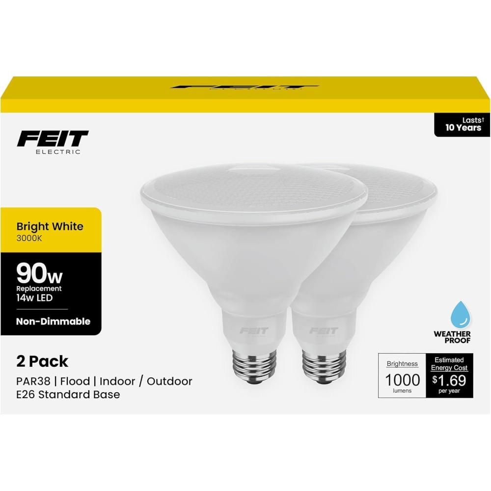imageFeit Electric PAR38 LED Reflector Light Bulb 90W Equivalent 3000K Bright White 1000 Lumens E26 Base 11000 Hours Lifespan Landscaping and Outdoor Ambiance Lighting PAR389083010KLED2 2Pack