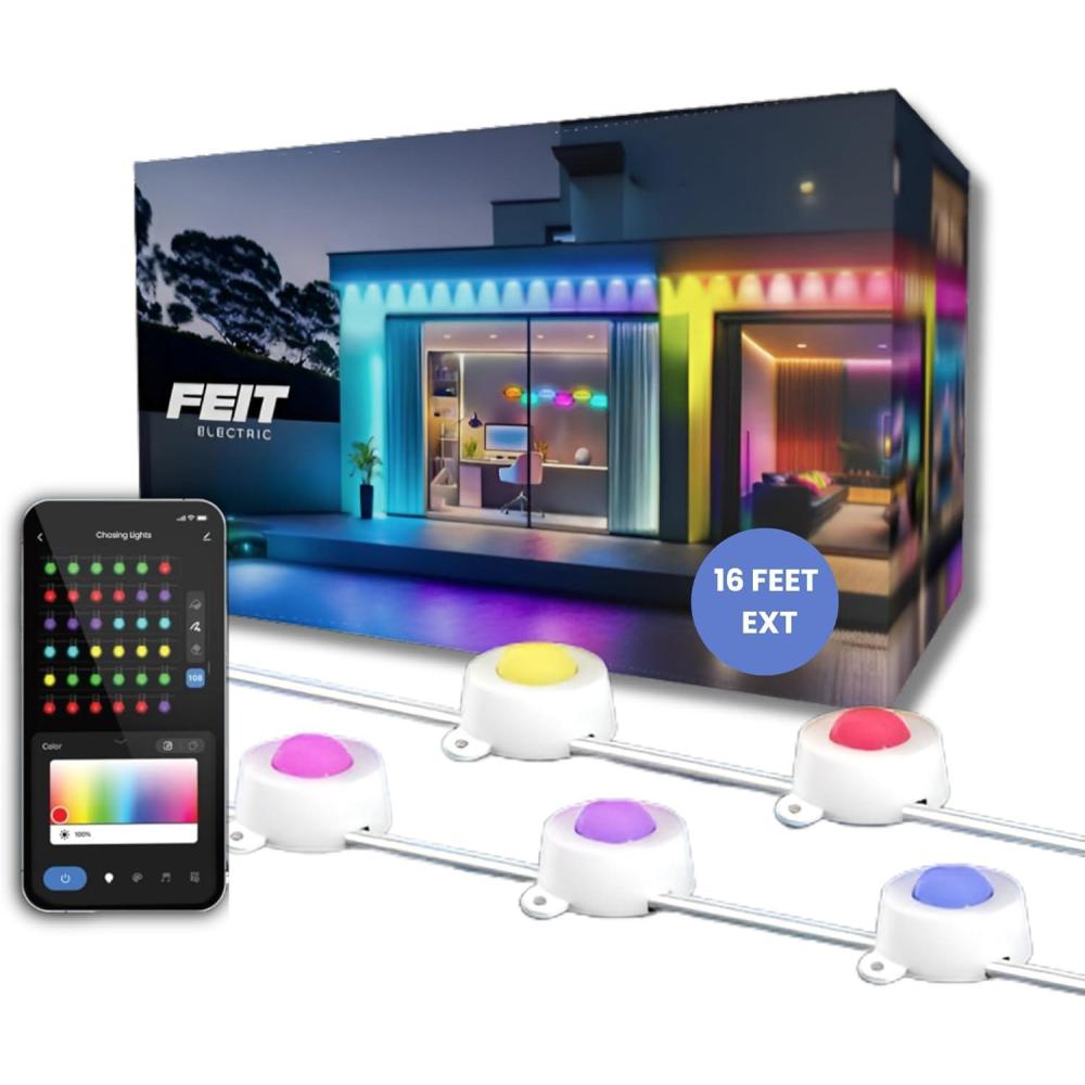 imageFeit Electric Permanent Outdoor Lights Smart RGBIC String Lights 50FT LED Christmas Lights 24GHz WiFiEnabled Under Eaves Light Work with Alexa and Google Assistant Weatherproof SL5036RGBAGMulticolor