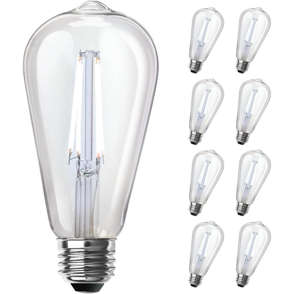 imageFeit Electric ST19 Vintage Edison LED Light Bulb 60W Equivalent Dimmable 2100K Warm Light 400 Lumens Straight Filament Clear Glass Light Bulbs 15000Hour Lifetime ST19CLVGLED24 8 PackDaylight