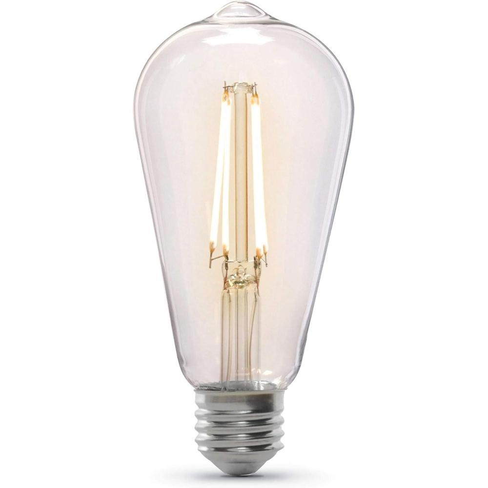 imageFeit Electric ST19 Vintage Edison LED Light Bulb 60W Equivalent Dimmable 2100K Warm Light 400 Lumens Straight Filament Clear Glass Light Bulbs 15000Hour Lifetime ST19CLVGLED24 8 Pack2100 Soft White
