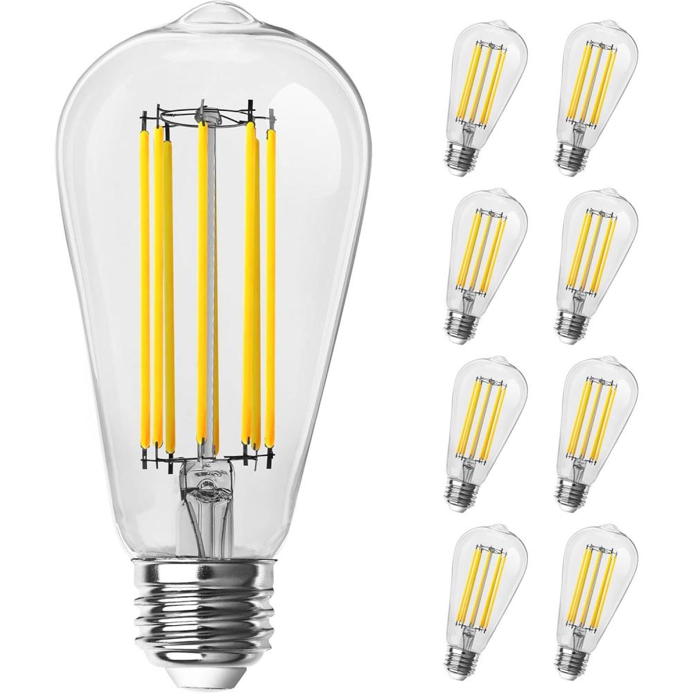imageFeit Electric ST19 Vintage Edison LED Light Bulb 60W Equivalent Dimmable 2100K Warm Light 400 Lumens Straight Filament Clear Glass Light Bulbs 15000Hour Lifetime ST19CLVGLED24 8 PackSoft White