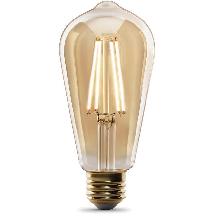 imageFeit Electric ST19 Vintage Edison LED Light Bulb 60W Equivalent Dimmable 2100K Warm Light 400 Lumens Straight Filament Clear Glass Light Bulbs 15000Hour Lifetime ST19CLVGLED24 8 Pack2100 Soft White  Amber Glass