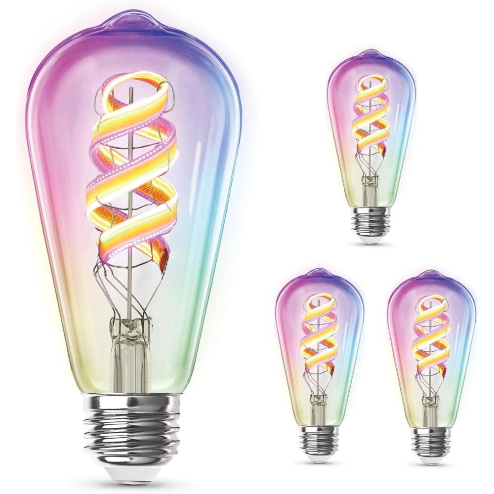 imageFeit Electric ST21 Smart Spiral LED Filament Edison Bulb 60W Equiv RGBW Color Changing Dimmable 24GHz WiFi Enabled Works with Alexa ampamp Google Home App Control ST2160RGBWFILAG4 4 Pack