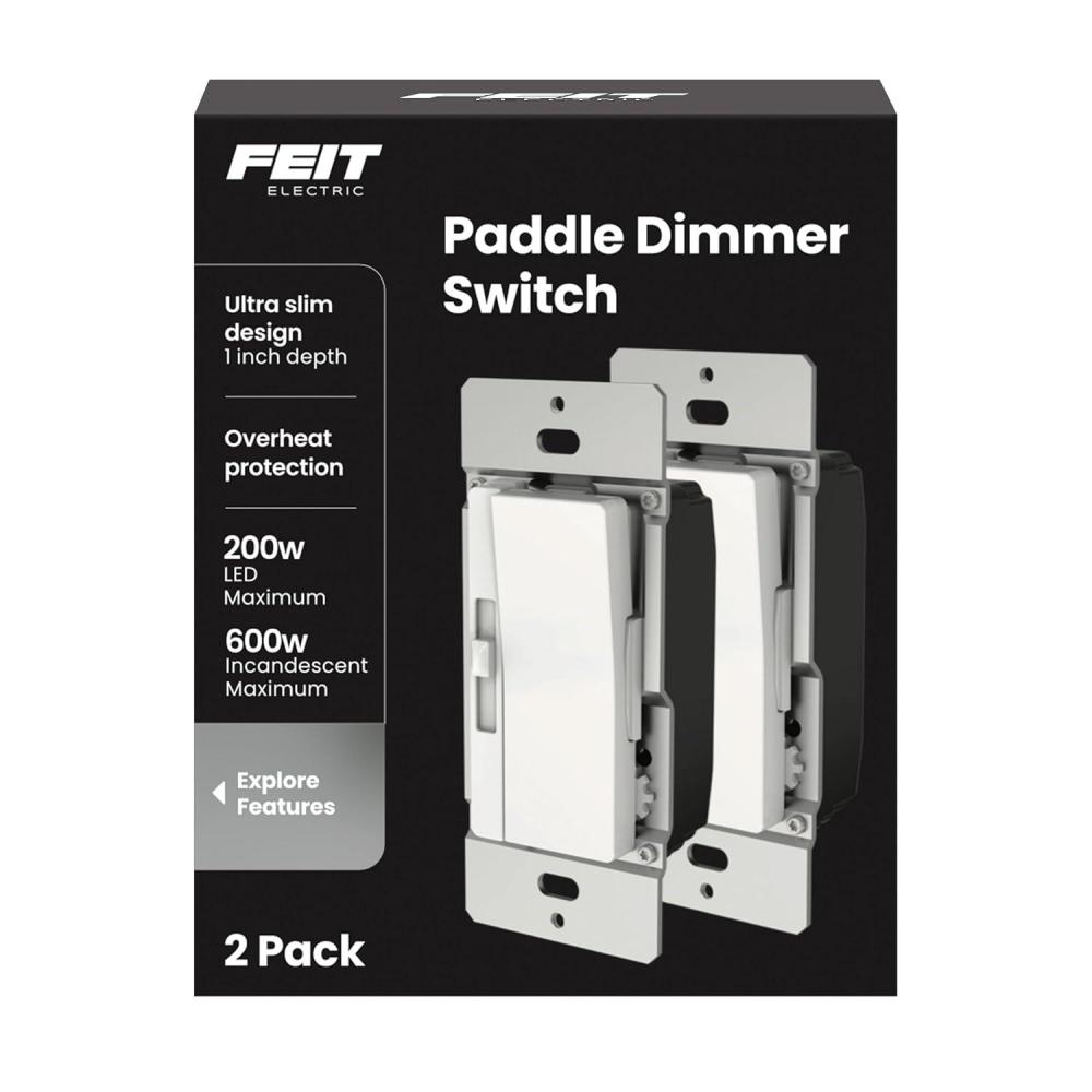 imageFeit Electric Slide Dimmer Switch for Dimmable LED Light Bulbs Single Pole or 3Way Toggle Light Switch Wall Plate and Wire Nut Installation Included DIMSlide2 2 PackPADDLE DIMMER