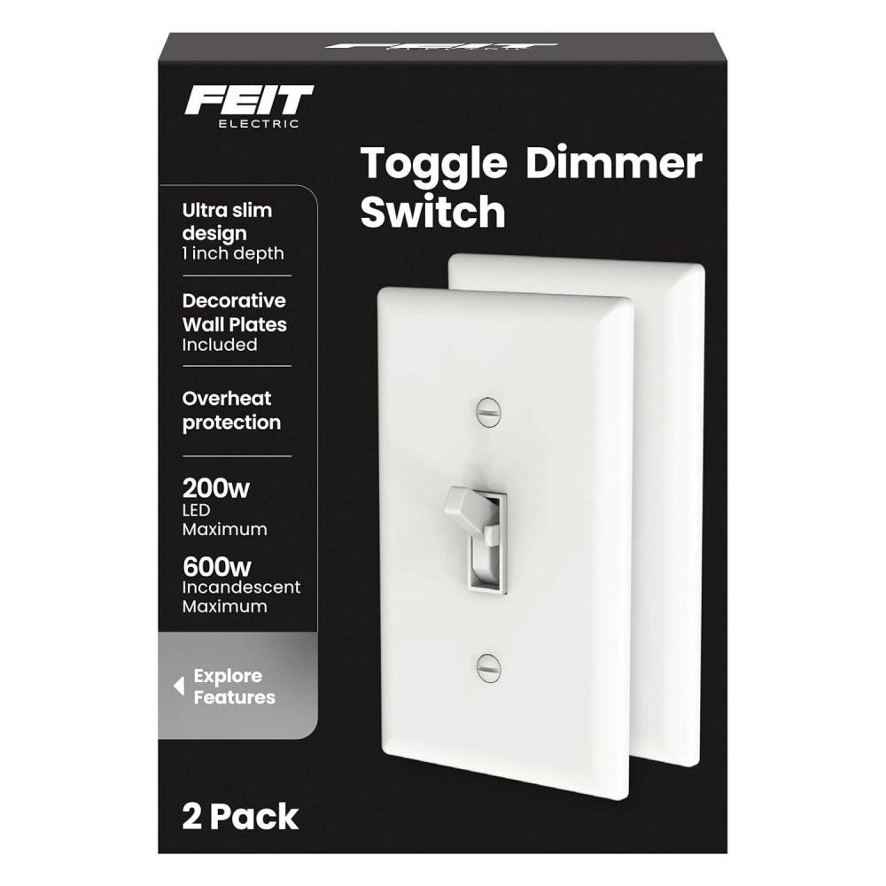 imageFeit Electric Slide Dimmer Switch for Dimmable LED Light Bulbs Single Pole or 3Way Toggle Light Switch Wall Plate and Wire Nut Installation Included DIMSlide2 2 PackTOGGLE DIMMER