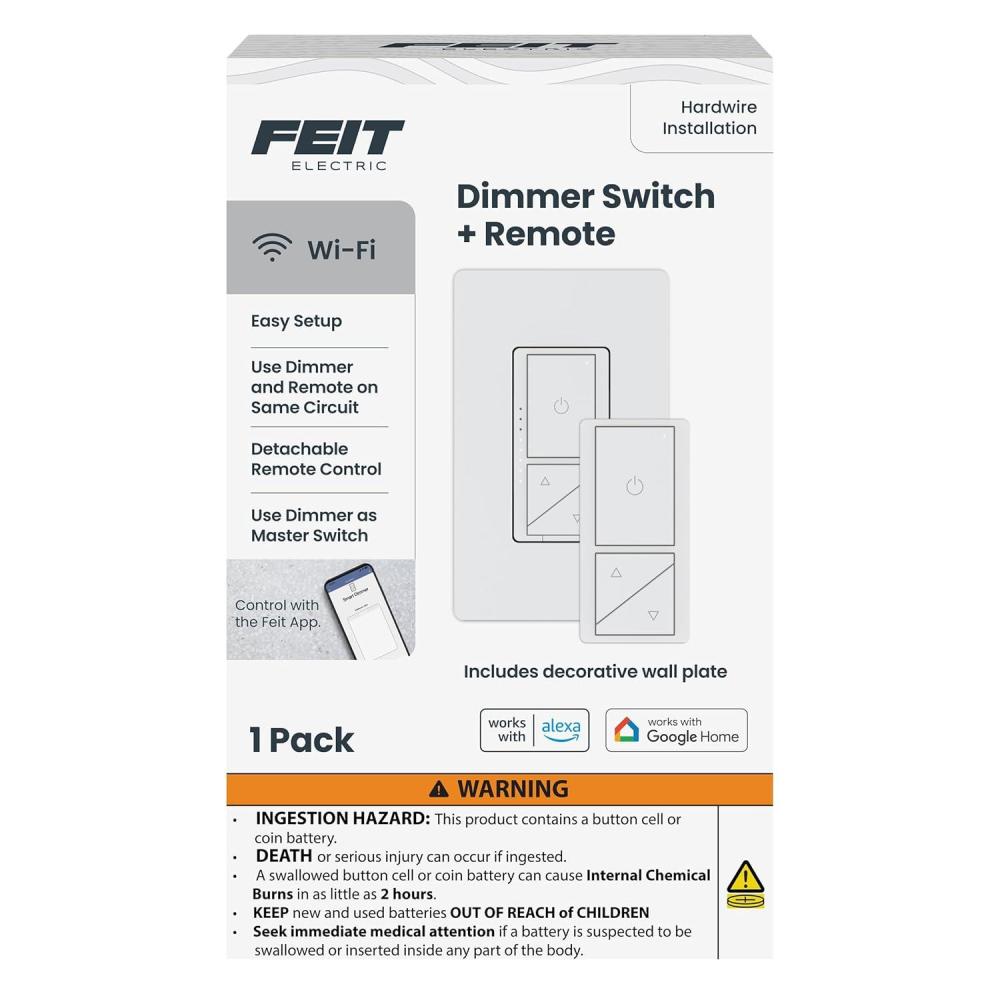 imageFeit Electric Smart Dimmer Switch Neutral Wire Required for Installation Compatible with Amazon Alexa and Google Assistant Smart Dimmer Light Switch White ModelDIMWiFiWhite