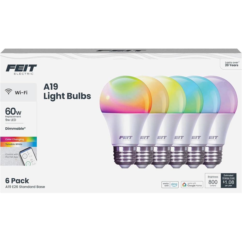 imageFeit Electric Smart Light Bulbs 24 Ghz WiFi Light Bulbs No Hub Needed Works with Alexa and Google Dimmable 60 Watt  LED 9W OM60927CAAG3 2700K Soft White 3 PackRgbw