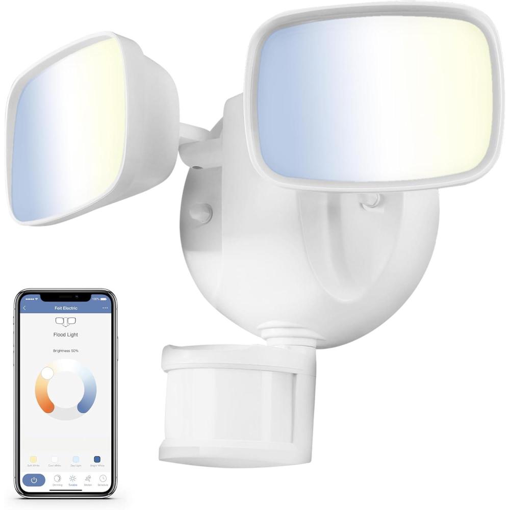 imageFeit Electric Smart Outdoor Flood Lights with Motion Sensor 28W LED WiFi Security Light with Dusk to Dawn Compatible with Alexa and Hey Google Tunable White 2 Head Hardwired S9DFLCCTMOTBZAGWhite