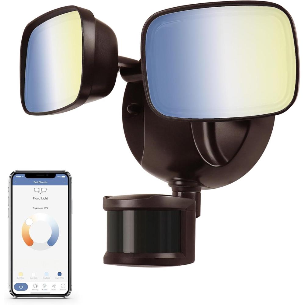 imageFeit Electric Smart Outdoor Flood Lights with Motion Sensor 28W LED WiFi Security Light with Dusk to Dawn Compatible with Alexa and Hey Google Tunable White 2 Head Hardwired S9DFLCCTMOTBZAGBlack