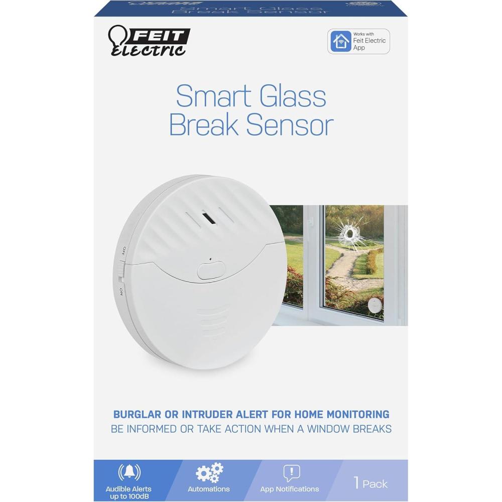 imageFeit Electric Smart WiFi Glass Break Sensor with Audible Alarm Wireless 247 Home Security System with Mobile App Notification Battery Operated No Hub Required Indoor Use Only GLASSBREAKWiFi