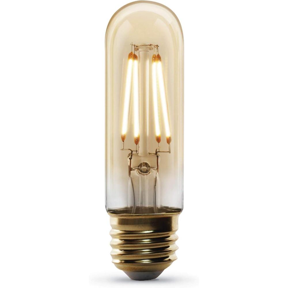 imageFeit Electric Vintage Exposed Filament Amber Glass LED T10 with a Medium E26 Base Light Bulb  40W Equivalent  10 Year Life  300 Lumen  2100K Soft White  Dimmable  Original Vintage