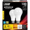Feit Electric A19 100W Equivalent LED Light Bulbs, Dimmable, 3000k Bright White, 1600 Lumens, 22 Year Lifetime, E26 Base, CRI 90, UL Listed, Damp Rated, 2 Pack, OM100DM/930CA/2(3000k Bright White)