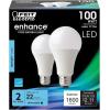 Feit Electric A19 100W Equivalent LED Light Bulbs, Dimmable, 3000k Bright White, 1600 Lumens, 22 Year Lifetime, E26 Base, CRI 90, UL Listed, Damp Rated, 2 Pack, OM100DM/930CA/2(5000k Daylight)