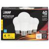 Feit Electric A19 LED Light Bulb, 60W Equivalent, Dimmable, 800 Lumens, E26 Medium Base, 3000K Bright White, CRI 90, 25,000 Hour Lifetime, UL Listed, Damp Rated, 4 Pack, OM60DM/930CA/4(3000k Bright White)