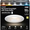 Feit Electric 4 inch Canless Recessed LED Downlight, 50W Equivalent, Dimmable, Deep Baffle Trim with E26 Adapter, 5CCT Color Select, 700 Lumens, 90 CRI, 50,000-Hour Lifetime, LEDR4DB/6WYCA(50W)