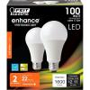 Feit Electric A19 100W Equivalent LED Light Bulbs, Dimmable, 3000k Bright White, 1600 Lumens, 22 Year Lifetime, E26 Base, CRI 90, UL Listed, Damp Rated, 2 Pack, OM100DM/930CA/2(Soft White)