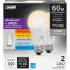 Feit Electric A19 LED Light Bulbs, 60W Equivalent, Dimmable, E26 Standard Base, 90 CRI, 800 Lumens, 2700K Soft White, 120V, 22 Years Lifetime, Damp Rated, 8 Pack, OM60DM/927CA/8(6-way)