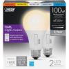 Feit Electric A21 100W LED Light Bulb, 100W Equivalent, Dimmable, Color Selectable 6-Way, 5CCT, E26 Medium Base, 90CRI, 1600 Lumens, 22-Year Life, Damp Rated LED Lightbulb, OM100DM/6WYCA/2, 2 Pack(A21)