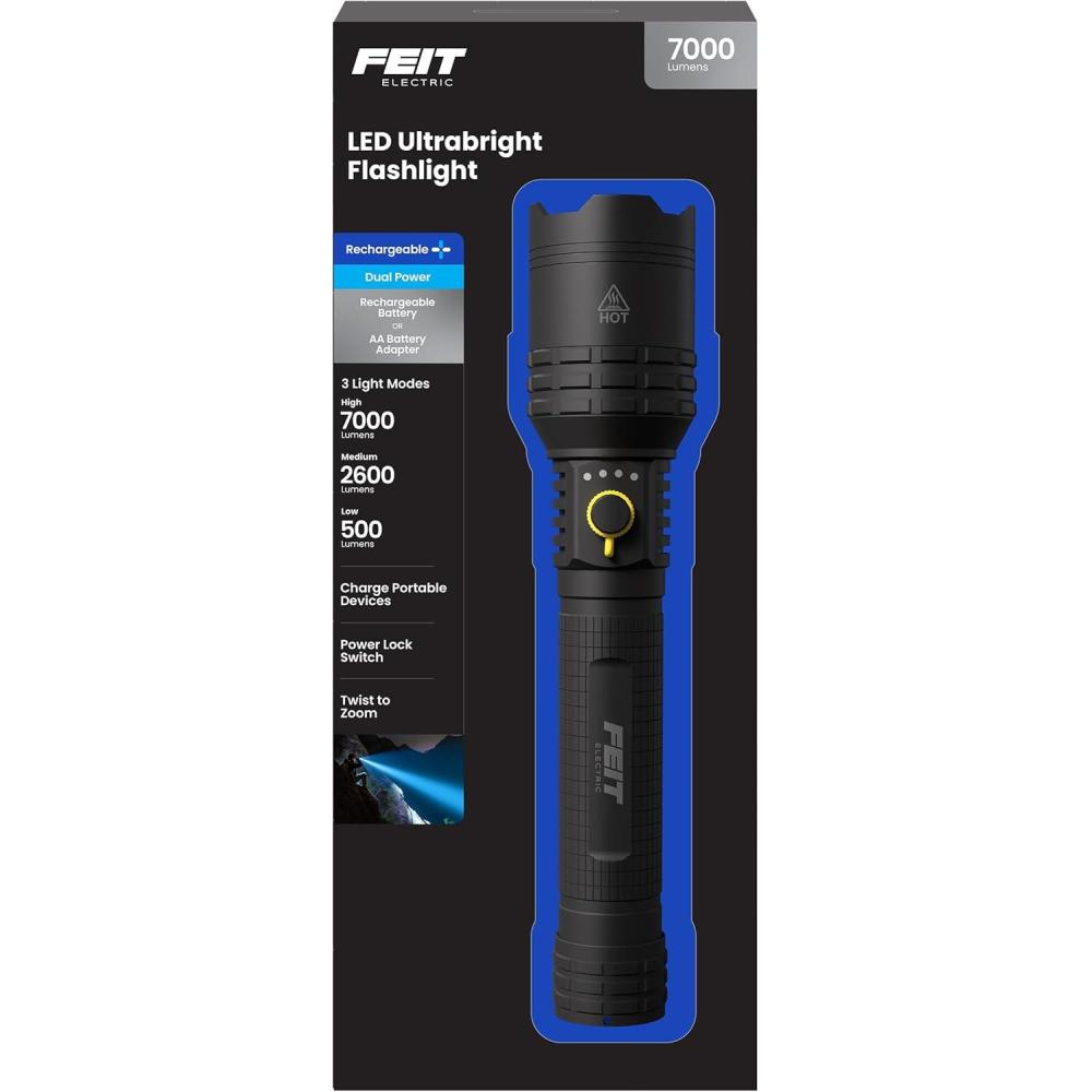 imageFeit Electric Flex Power Flashlight 7000 Lumens UltraBright LED Rechargeable ampamp AA Battery Compatible AircraftGrade Aluminum USBC Charging 3 Light Modes Wet Rated Emergency Light FLR7000FLEX7000 Lumens