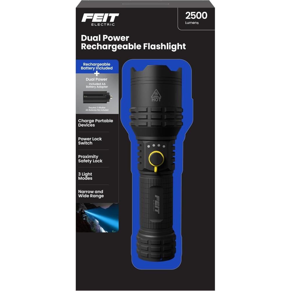 imageFeit Electric Flex Power Flashlight 7000 Lumens UltraBright LED Rechargeable ampamp AA Battery Compatible AircraftGrade Aluminum USBC Charging 3 Light Modes Wet Rated Emergency Light FLR7000FLEX2500 Lumens