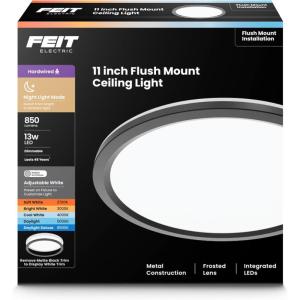 Feit Electric 9″ Adjustable White LED Ceiling Light, Dimmable Flush Mount Fixture, Brushed Nickel Finish, Selectable Color Temperature, 900 Lumens, 50,000-Hour Lifespan, FM9/5CCT/NK(Matte Black)