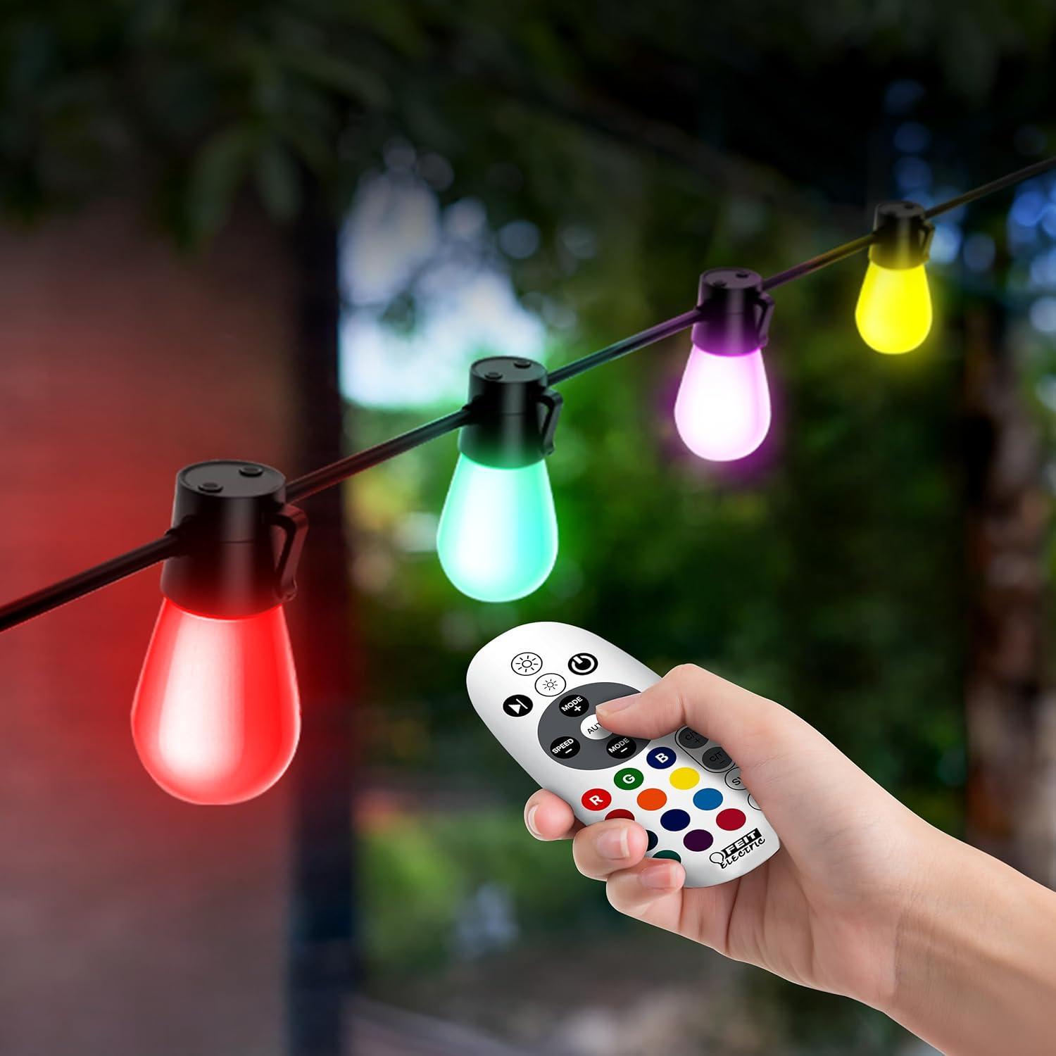 image:imageFeit Electric 24ft Smart Outdoor String Lights 12 Socket Color Changing Works with AlexaGoogle Assistant Heavy Duty and Weather Resistant Frosted Bulb LVSL2412RGBWAG