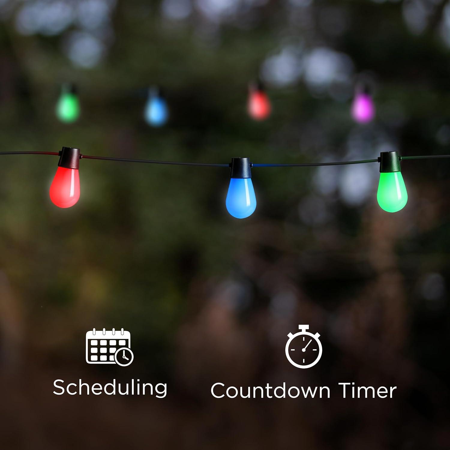 image:imageFeit Electric 24ft Smart Outdoor String Lights 12 Socket Color Changing Works with AlexaGoogle Assistant Heavy Duty and Weather Resistant Frosted Bulb LVSL2412RGBWAG
