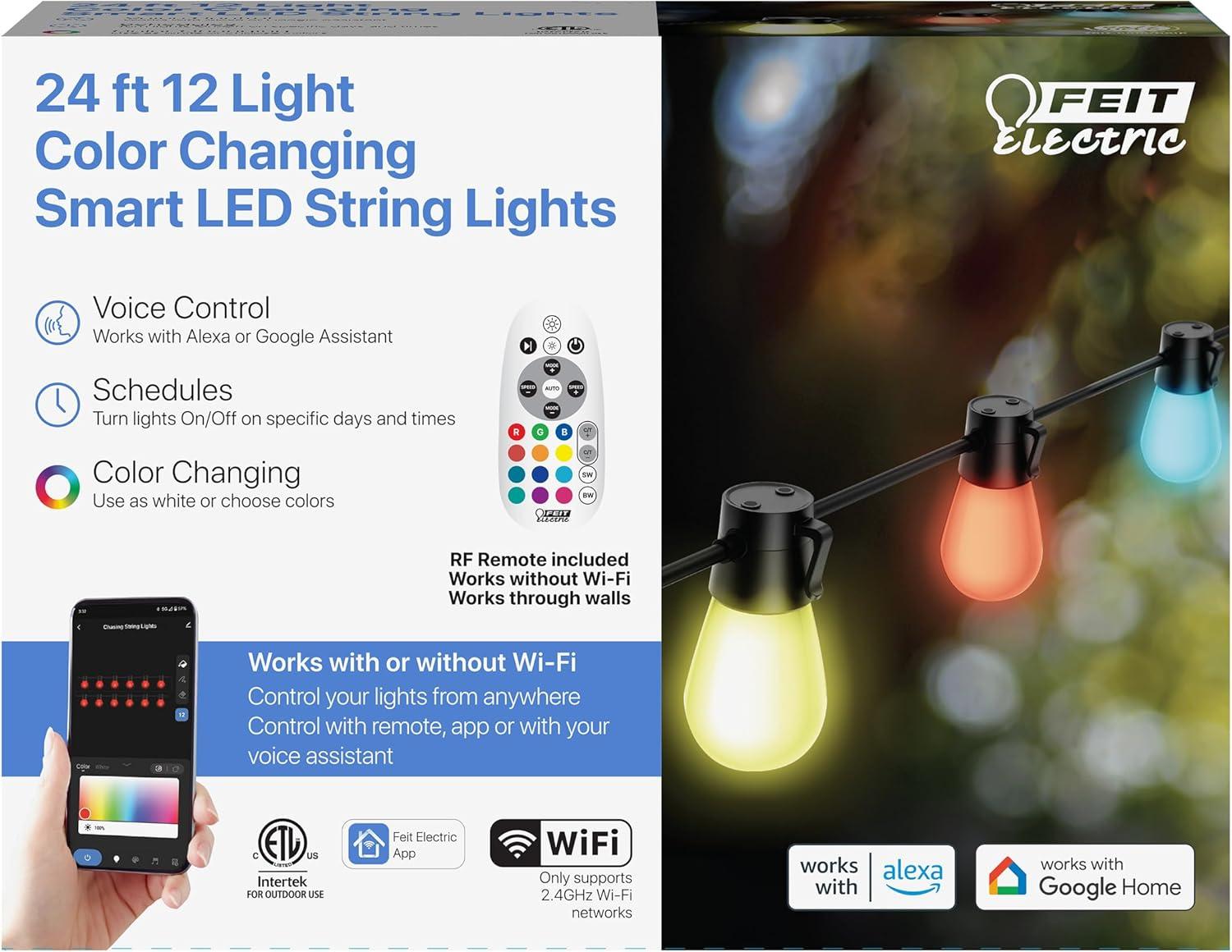 image:imageFeit Electric 24ft Smart Outdoor String Lights 12 Socket Color Changing Works with AlexaGoogle Assistant Heavy Duty and Weather Resistant Frosted Bulb LVSL2412RGBWAG