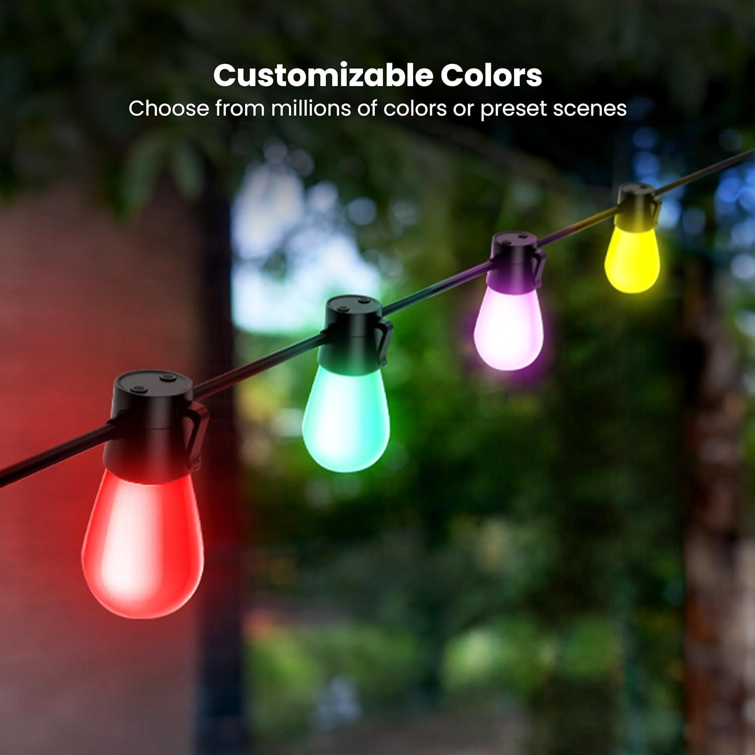 image:imageFeit Electric 24ft Smart Outdoor String Lights 12 Socket Color Changing Works with AlexaGoogle Assistant Heavy Duty and Weather Resistant Frosted Bulb LVSL2412RGBWAG